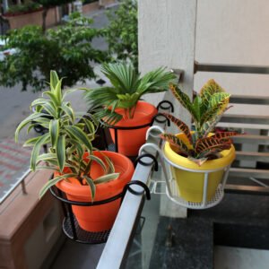 Premium Powder Coated Railing Pot Stands For Balcony (Set of 3)