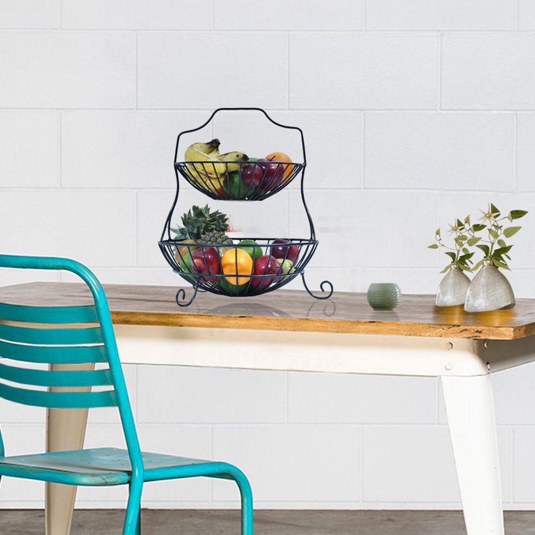 High-Quality, 2 Tier Metal Fruit Basket – Kitchen Organizer