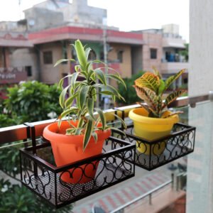 Elegant Metal Balcony Flower Pot Holder – Strong & Stylish Set of 2 Railing Planter Stand