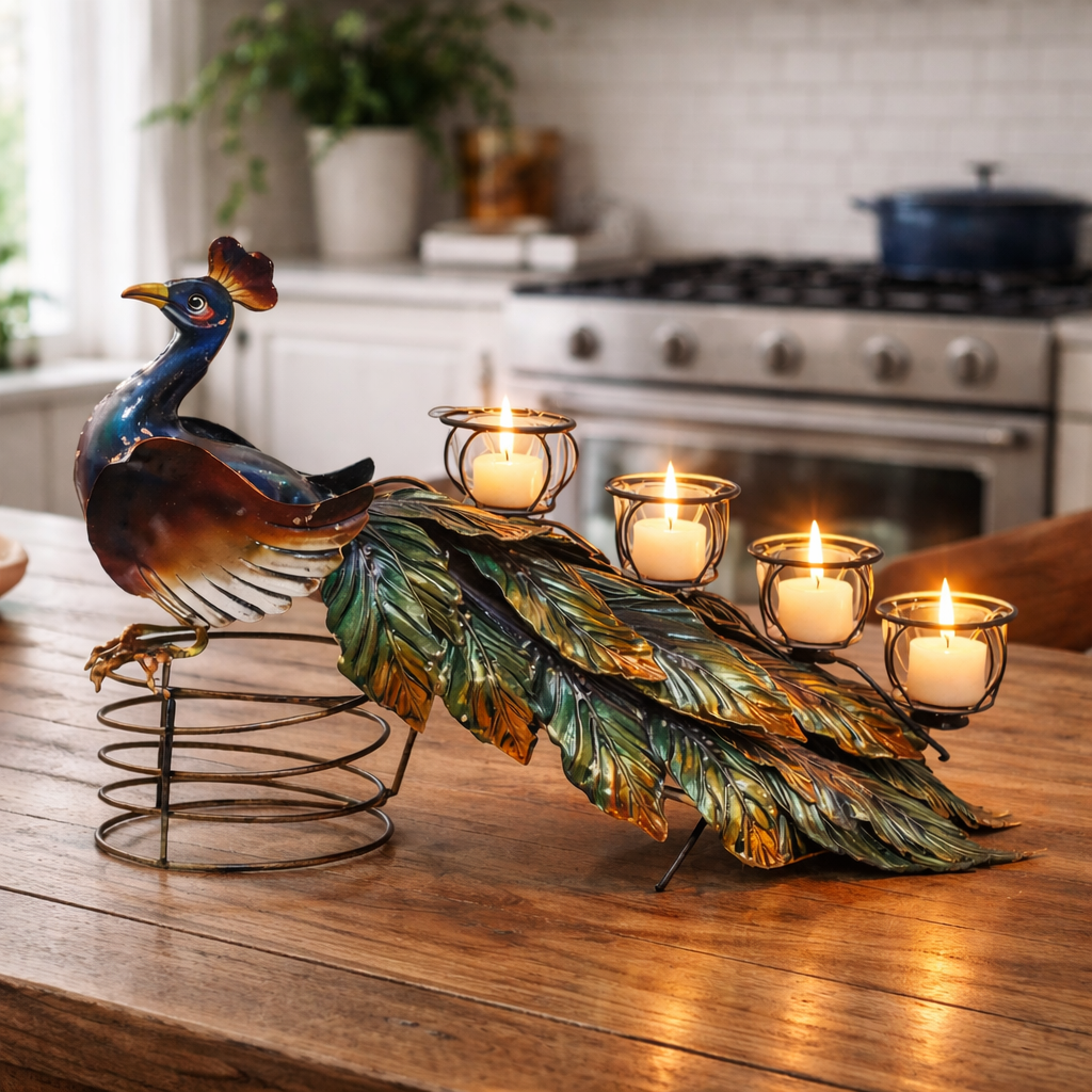 Peacock Metal Candle Holder –  2 Stunning Elegant Decorative Masterpiece
