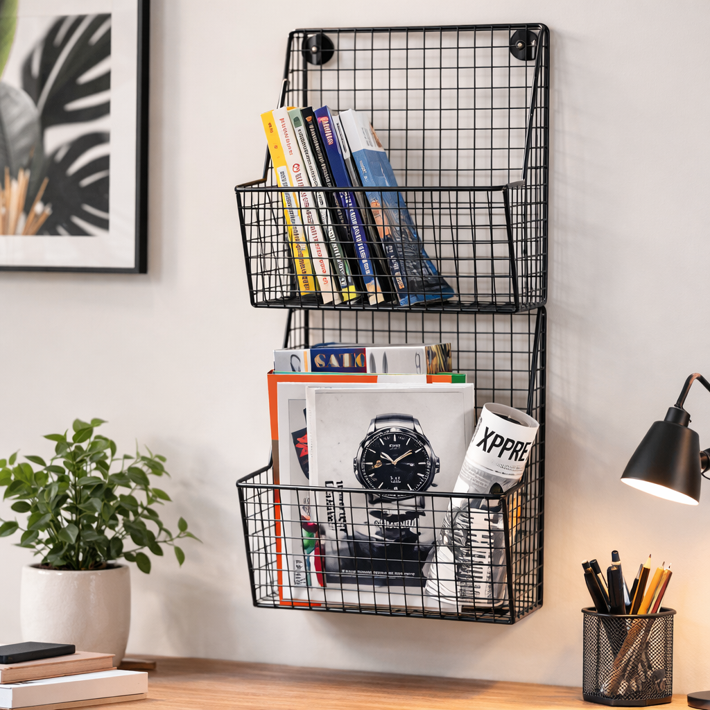 Premium Wall Mounted Metal Basket Organizer – 2 Stunning Space Saving Storage Solution