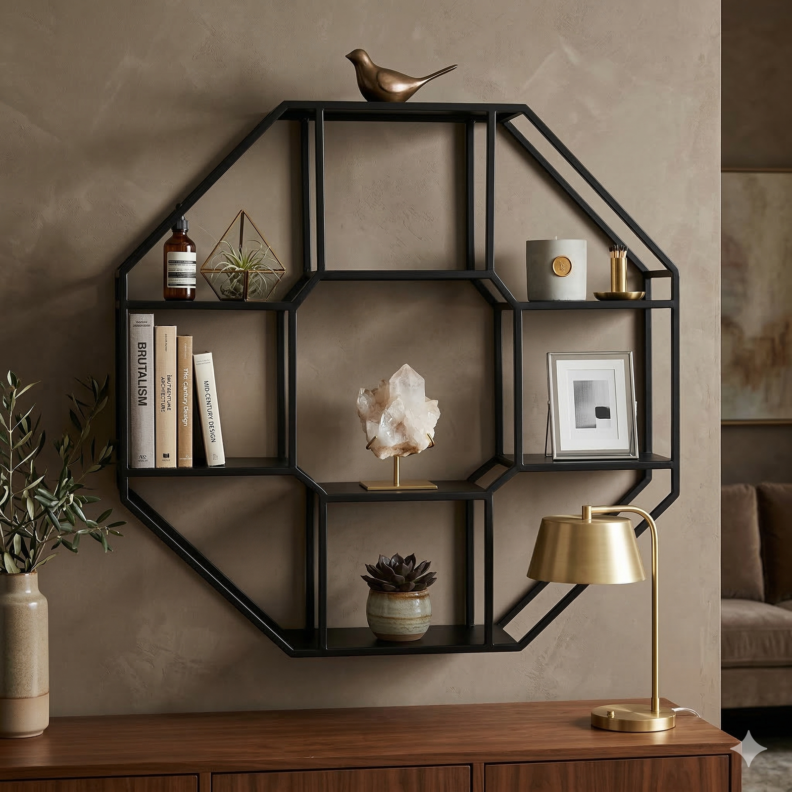 stunning Geometric Metal Wall Shelf – 9 Stunning Space-Saving Wall Organizer for Stylish Homes