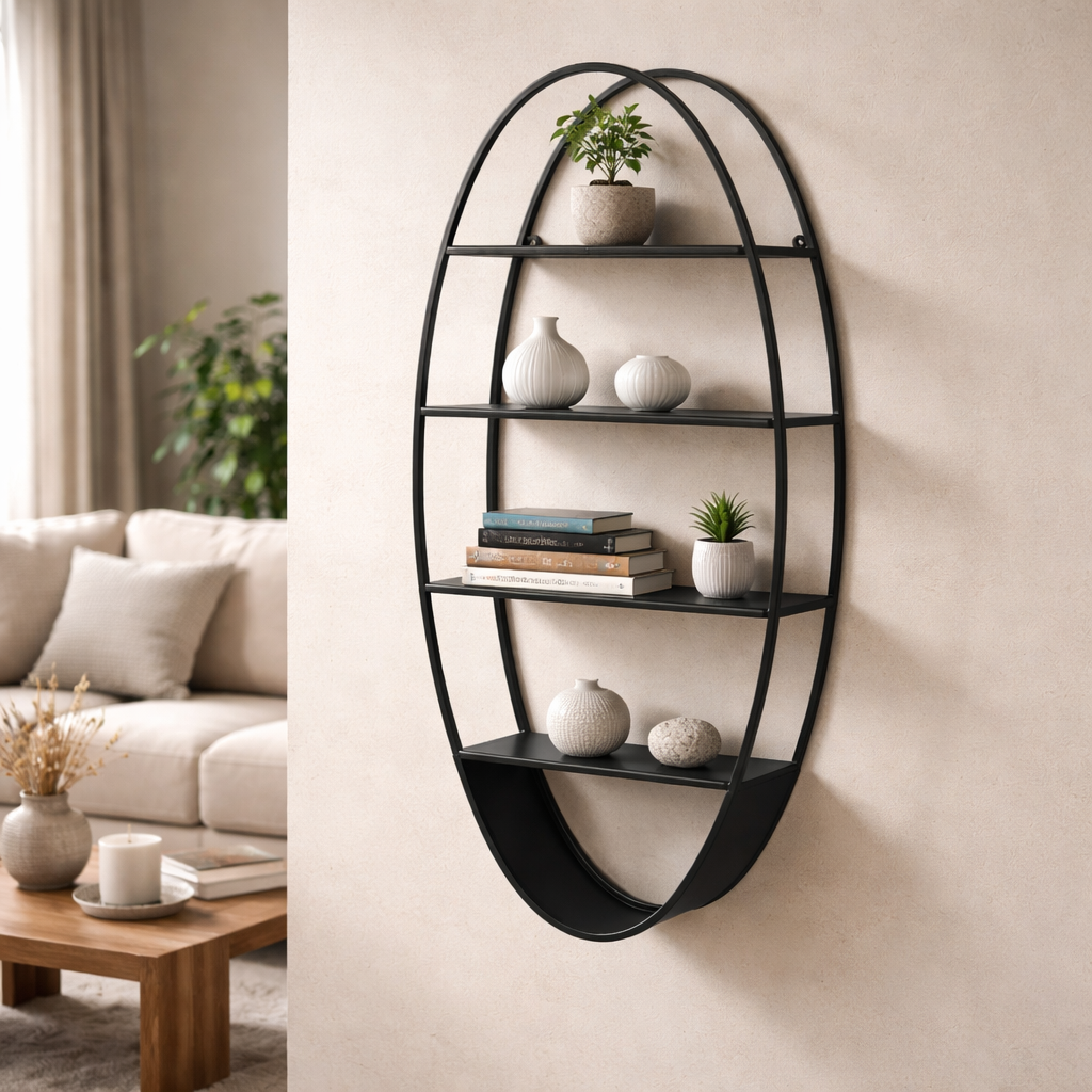 Stunning Oval Shape Metal Wall Shelf for Modern Homes- 4 Shelves