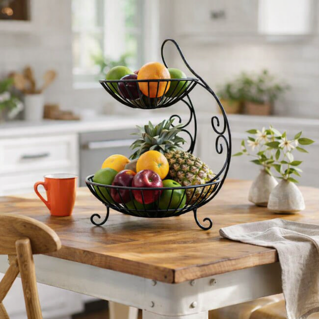 2 Tier Metal Wall Basket Shelf – Beautiful Space-Saving Organizer for Stylish Homes