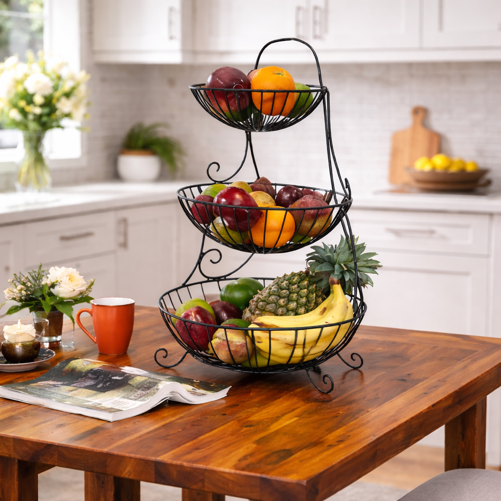 Premium 3 Tier Metal Fruit Basket Stand – Beautiful Space-Saving Kitchen Organizer