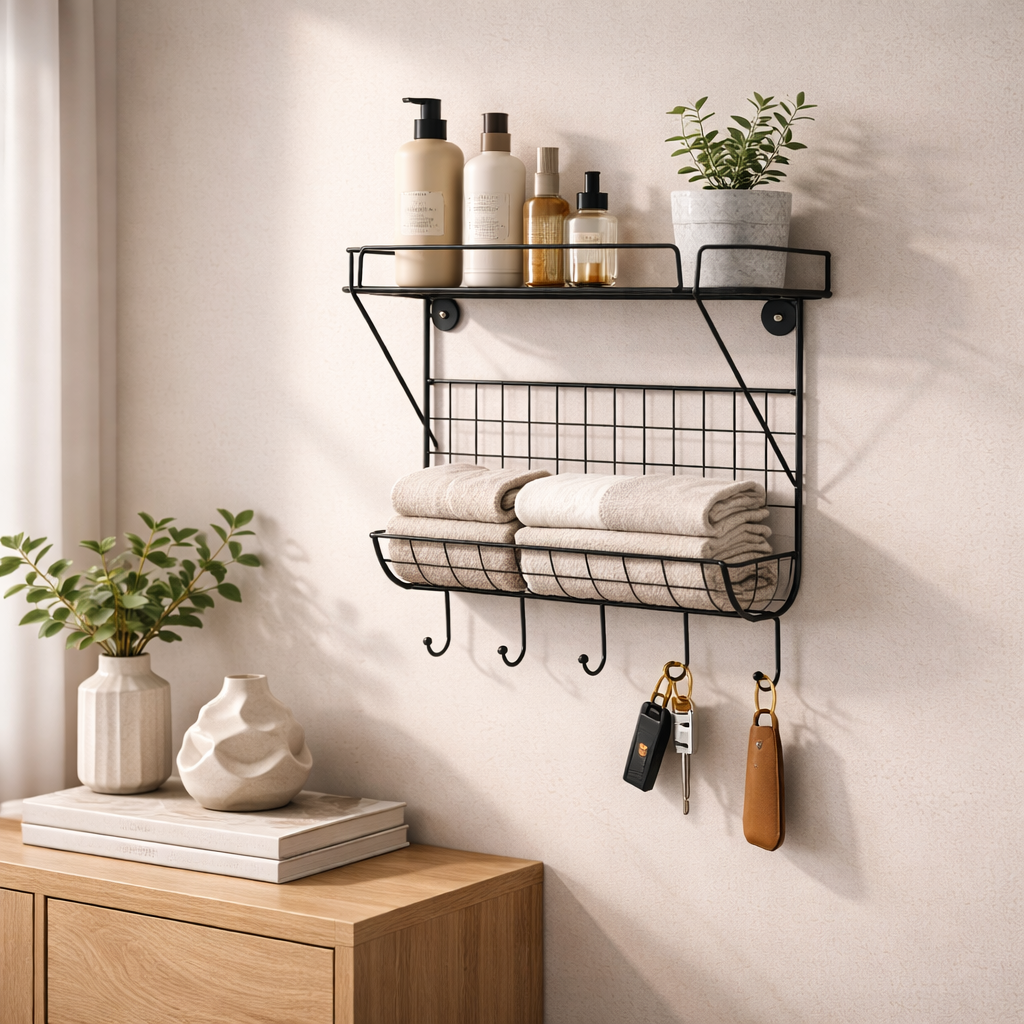 Premium Metal Wall Shelf with Hanger – 2 Stylish & Durable Storage Solution