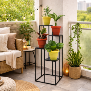 Elevate Luxe Metal Plant Stand For Living Room- 4 Pot Stand