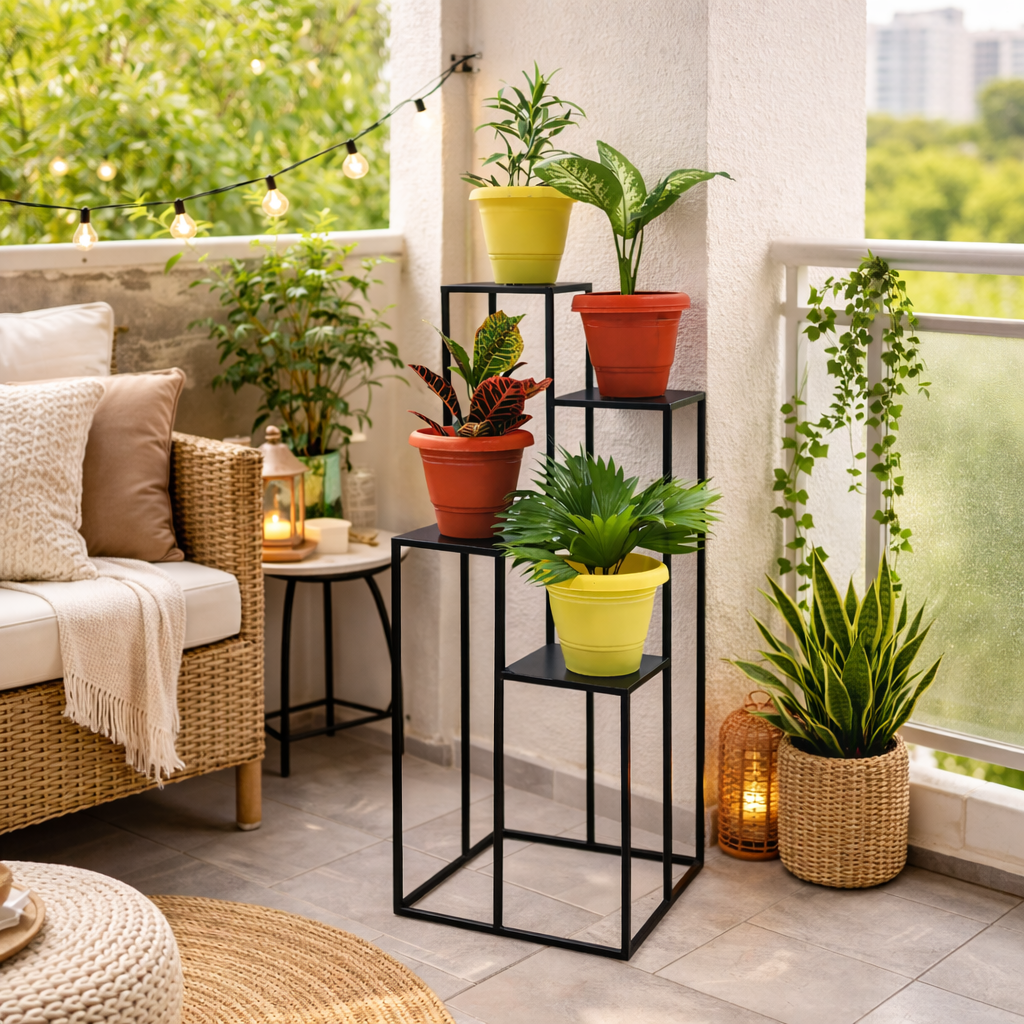 Elevate Luxe Metal Plant Stand For Living Room- 4 Pot Stand
