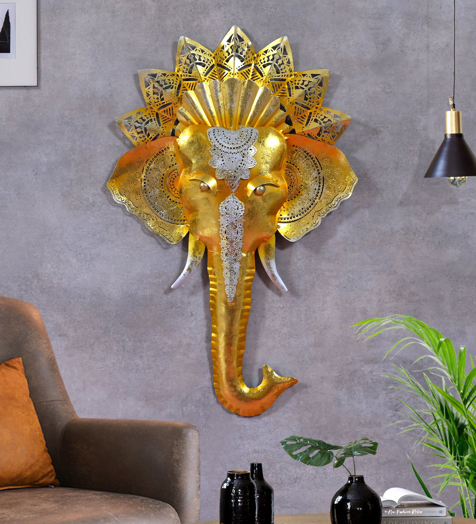Elephant Face Wall Mounted Golden