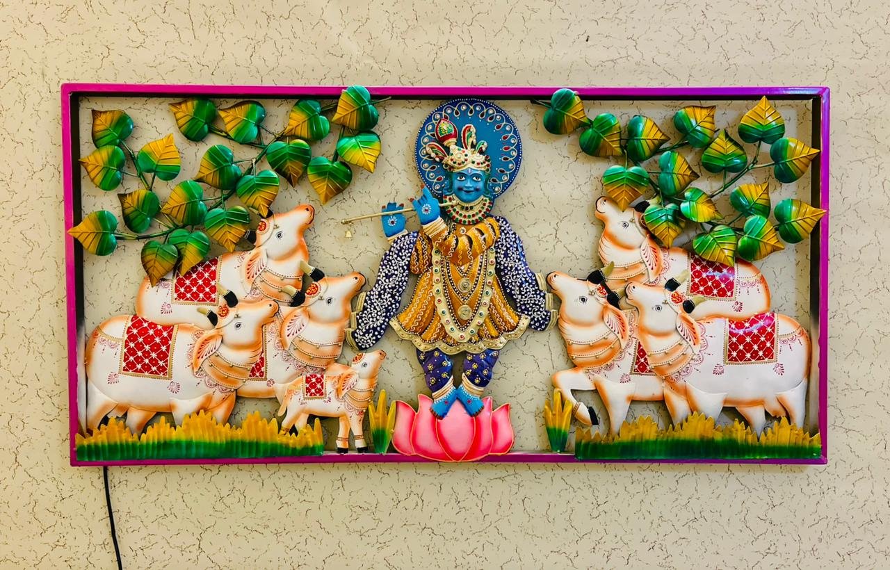 Krishna Ji Real Face With 7 Cows Rectangle Frame