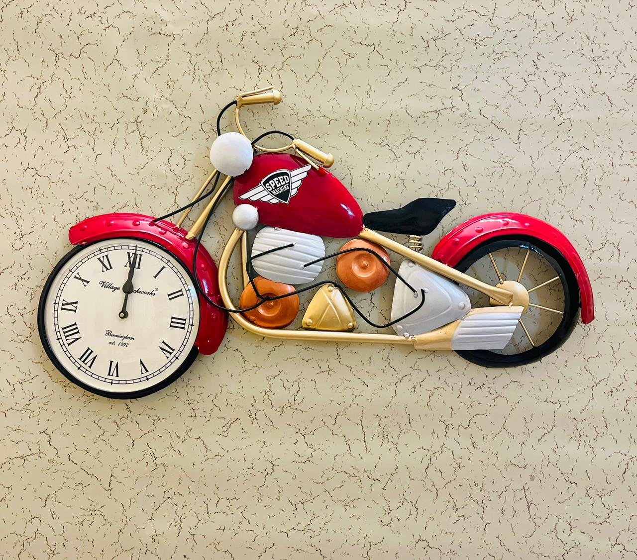 Bike Clock Wall Mounted Red Color