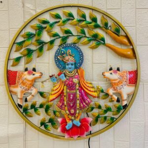 Krishna Ji Real Face Ring Frame With 2Cows